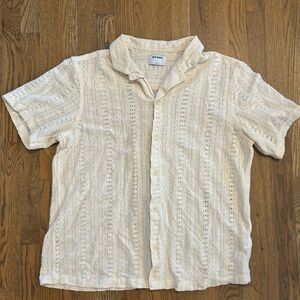 Old Navy Men’s White Eyelet Pattern Texture Short Sleeve Button Down XL